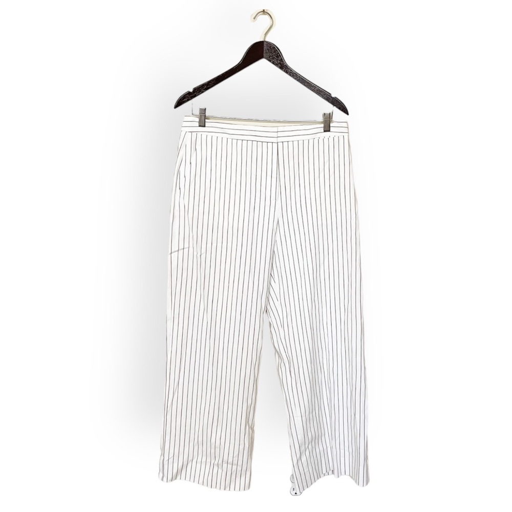 Argent Wide Leg Trousers in Stretch Linen Ivory Stripe